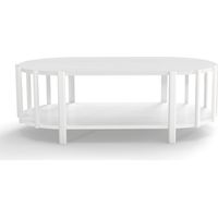 Table basse ovale multifonction design moderne, MDF blanc avec espace de rangement, centre en bois