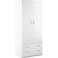 Armoire polyvalente avec deux portes et deux tiroirs Blanc 77x52x h182 cm