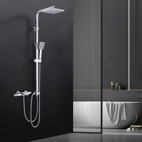 Regendusche ohne Armatur Chrom, Duschsystem Edelstahl Duschset ideal zum Nachrüsten, Verstellbare Duschsäule Ohne Thermostat Duschset Eckig 20x20 cm