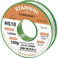 Stannol HS10 2,5% 1,0MM SN99,3CU0,7 CD 100G Lötzinn, bleifrei bleifrei, Spule Sn99,3Cu0,7 ROM1 100 g