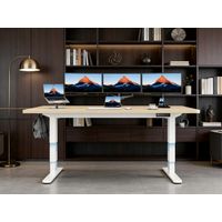 Bureau Assis-Debout Électrique HUANUO Réglable en Hauteur/Plateau 180x80 cm ,2 Moteurs/Hauteur 60-125 cm/Piètement 3 Niveaux/Charge Max 120 kg