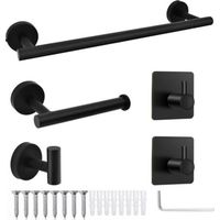 5 Pieces Bathroom Hardware Accessories Set Towel Rack Paper Holder Hook Adhesive Hook Multifunction Bathroom Set Black