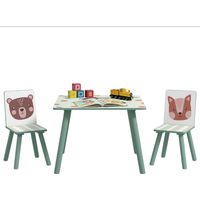 Table and 2 children's chairs for 3 - 8 years old, set of 3 pieces, animal pattern, for bedroom, playroom, green color