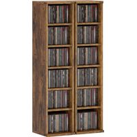 Lot 2 étagères colonnes armoire rangement CD-DVD 12 compartiments 21x22,5x88,5 cm capacité 204 CD marron