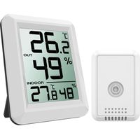 Thermomètre Hygromètre Digital, Thermomètre Intérieur Extérieur avec Sans Fil Émetteur, Moniteur de Température et Humidimètre, Grand Écran LCD, ℃/℉, Pile Fournie, 60s Auto Refresh - Blanc
