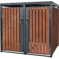 ML-Design Box pour 2 Poubelles, 240L, 132x80x116,3 cm, en Acier/Acier Corten, Anthracite/Aspect Rouille, Habillage de Poubelle avec Couvercle Rabattable/Porte, Conteneur Abri Hangar Cache-Poubelle