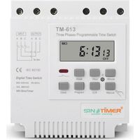 TM-613 Relais Temporisé Programmable 380V / 50-60Hz 16A Relais Hebdomadaire Commutateur de Minuterie de Puissance Interrupteur de Minuterie Triphasé Horloge Numérique Intelligente