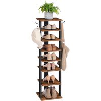 Shoe Rack Wooden, Tall Shoe Rack, Narrow Shoe Storage Organizer with 2 Hooks, Slim Shoe Shelf, Vertical Shoe Tower for Entrance, Living Room, Hallway, Industrial, HOOBRO EBF07XJ01G1
