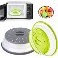 2 Pcs Couvercle Micro Ondes, Couvercle Pliable pour Micro-Ondes,Cloche Micro Onde, Protege Micro Onde, pour Micro-Ondes pour Chauffer Les Aliments, Égoutter Les Fruits et Légumes(Vert+Gris)