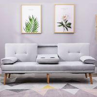 HOMCOM Canapé convertible 3 places, canapé-lit rembourré avec dossier réglable 3 niveaux, 2 coussins et 2 porte-gobelets intégrés, tissu de lin, pour salon, chambre d'amis, petit espace, gris clair