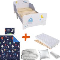 Pack Lit Espace et planètes avec Matelas et Textile complet - couchage 140x70 cm