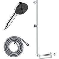 Barre de douche PMR HANSGROHE Unica 110 avec poignée à droite Chromé + Pommeau de douche Pulsify 3 jets + flexible Metaflex 160cm