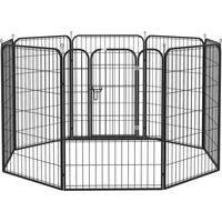 Recinto per Cani di Grande Taglia a 8 Pannelli Modulabili da 80x1.5x100 cm, Box per Cani e Cuccioli Pieghevole con Porta in Acciaio con 8 Picchetti, Grigio