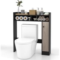 Costway – Meuble de salle de bain au-dessus des toilettes – 2 compartiments ouverts – 1 placard avec étagères réglables – Design anti-basculement – 88 x 18 x 100 cm (Noir)