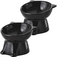 2 Stück Katzenfutter- und Wasserschüssel, Höhenverstellbare, um 15° neigbare Katzen- und Hundeschüssel für Futter & Wasser, Anti-Erbrechen und leicht zu reinigen, Schwarz