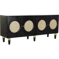 Buffet bahut chic noir en rotin et mango pour intérieur - Noir et rotin naturel