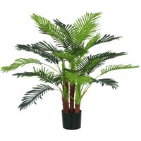 Künstliche Palme, 1 m, realistische Zweige, Dekorationspflanze, Kunststoff, mit Topf, Braun+Grün