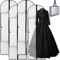 4-Piece Transparent White Hanging Clothes Cover with Zip, Dustproof, for Coats, Dresses, Shirts, Wedding Dress, Costume