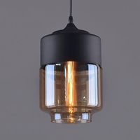 Laternen-Pendelleuchte, einfacher Metallkörper, zylindrischer Glaslampenschirm, nordische kreative Lampen für Kopfteil, Restaurant, Hotelzimmer, schwarzer Bernstein