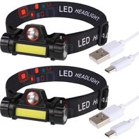 Lote de 2 Lámparas Frontales LED Waterproof Recargables USB - Ajustables - Luz Potente - Resistentes a la Lluvia y la Humedad - x2