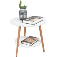 Petite table basse ronde pour apéritifs, table basse blanche à 2 niveaux, table basse moderne, petite table basse, table basse avec étagère de rangement pour salle et