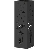 Porte-parapluies métal carré 4 crochets plateau anti-goutte 15,5x15,5x49 cm noir
