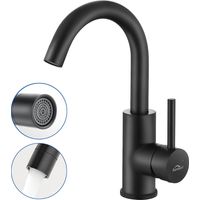 Negro Grifo de Lavabo, Giratorio 360° Mezclador Monomando de Lavabo con Aireadores desmontables, Grifo de Baño con Agua Fria y Caliente Ajustable