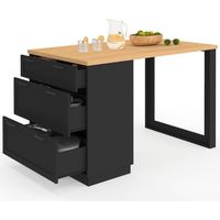 Idmarket – Îlot central mange-debout 4 personnes 130 cm – Casserolier 3 tiroirs noir – Plateau bois – Design contemporain pour cuisines modernes