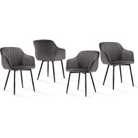 Goeurvant Sillas de comedor minimalistas con asiento ancho y reposabrazos ergonómicos, combinación de confort y elegancia - Juego de 4 - Gris oscuro