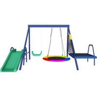 Portique balançoire 5 en 1 pour enfants avec toboggan, trampoline, aire de jeux extérieure, charge 270kg, facile à monter