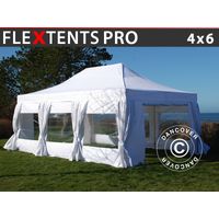 Gazebo pieghevole FleXtents PRO 4x6m Bianco, incl. 8 fianchi & tendaggi decorativi