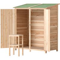 Abri jardin bois avec table – Toit asphalté, 140x75x157 cm – Bois naturel, cabanon multifonction