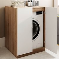 Armario para lavadora con puertas WALLIS en blanco y madera efecto haya