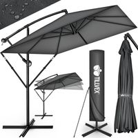 tillvex® Alu Sonnenschirm Rechteckig Ø 330 cm Anthrazit + Abdeckung mit Kurbel Ampelschirm Eckig mit Ständer & Windschutz Gartenschirm UV-Schutz Aluminium Kurbelschirm Marktschirm wasserdicht 360°