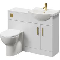Alexander James Gloss White 1050mm 2 Door Vanity Unit Toilet Suite - 1050mm - Brushed Brass 96mm Knurled Bar HandleJames Toilet Pan and Seat