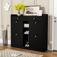 Élégant meuble à chaussures avec 4 portes basculantes, 2 tiroirs et 3 compartiments ouverts – Idéal pour les couloirs et entrées modernes
