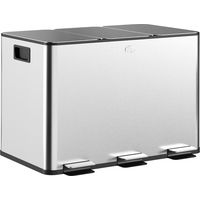 Papelera Cocina de Acero Inoxidable con 3 Compartimentos 3x10L con Pedales Tapas de Cierre Suave y Cubo Extraíble Plata