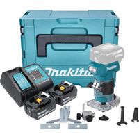 Makita – Défonceuse sans fil 18V – Moteur Brushless – 30000 tr/min – Pince 6 mm – 2 batteries 3,0 Ah + chargeur – Technologie XPT