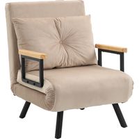 Canapé Cama Individuel Pliable Convertible 4 en 1 Respaldo Réglable 5 Niveaux Almohada Beige 63x73x81 cm