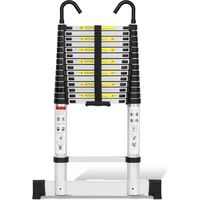 TolleTour Échelle télescopique escabeau Premium 4,4m argentée avec stabilisateur et crochets