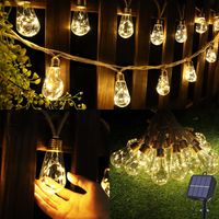 APEX Guirlande lumineuse solaire féérique pour jardin extérieur - 8 m,16 ampoules LED incassables,étanche, corde en chanvre(blanc chaud)