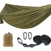 Amaca da esterno, amaca da viaggio 300x200 cm per 2 persone, amaca da campeggio in seta paracadute da 300 kg con 2 cinghie in nylon + 2 robuste fibbie da trekking in acciaio (verde militare)