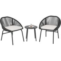 Ensemble salon de jardin pour 2 personnes avec coussins d'assise moelleux avec corde en résine tressée et acier époxy