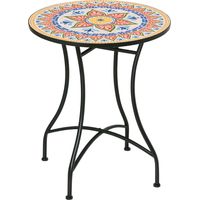Table de jardin ronde 60 cm en metal et mosaique rouge