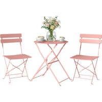 Ensemble bistro de jardin 3 pièces : table et 2 chaises pliantes à double lattes, rose, double protection antirouille