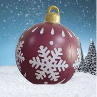 Décorations de Noël - Boule de Noël gonflable géante de 60 cm (23,6 pouces) en PVC décoré pour l'extérieur - Flocon de neige rouge