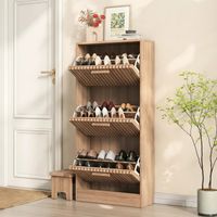 Meuble à chaussures 24 paires, 3 portes abattantes, meuble d'entrée, bois effet chêne, style scandinave, 60x24x113 cm - Marron