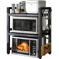 devesanter Étagère extensible pour micro-ondes Plan de travail à 3 niveaux Avec 5 crochets Étagère de cuisine Étagère à épices Étagère à micro-ondes Organiseur pour cuisi