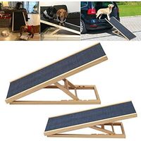 Solid Wooden Pet Ramp Car Dog Ladder - 4-Height Adjustable with Non-slip Carpet Safety Pets Ladder - Wooden Dog Ramp Pet Puppy Surface Access Stair - Multipurpose Dog Ramp Ladder for Cars High Bed