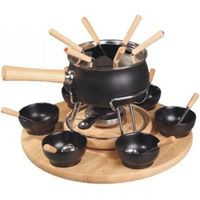 Appareil à fondue émaillé noir mat – Set de 25 pièces avec couvercle inox et réchaud chromé – 6 fourchettes et bols inclus – EVA